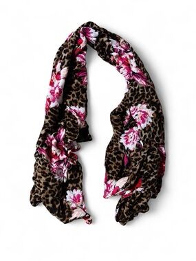 Victoria’s Secret Floral Leopard Print Lightweight Scarf - Pink & Brown